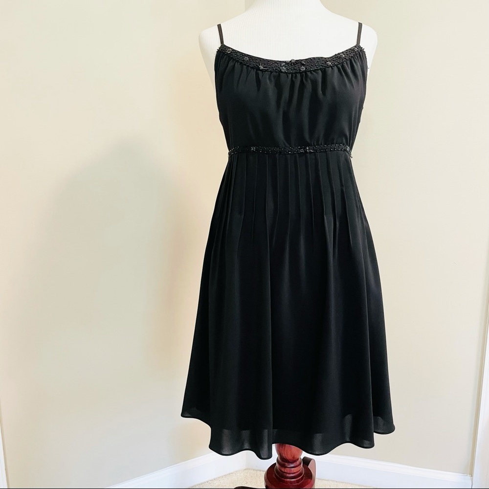 Nicole by Nicole Miller Black Spaghetti Strap Dress With Pleats & Jewel Sequins